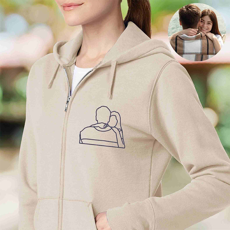 Custom Outline Photo Embroidered ZIP-UP Hoodie