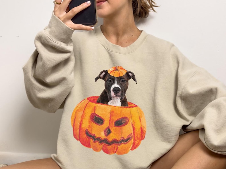 Custom Dog Photo Pet Photo Halloween Shirt, Happy Halloween Pumpkin Fall Sweatshirt T-Shirt Hoodie