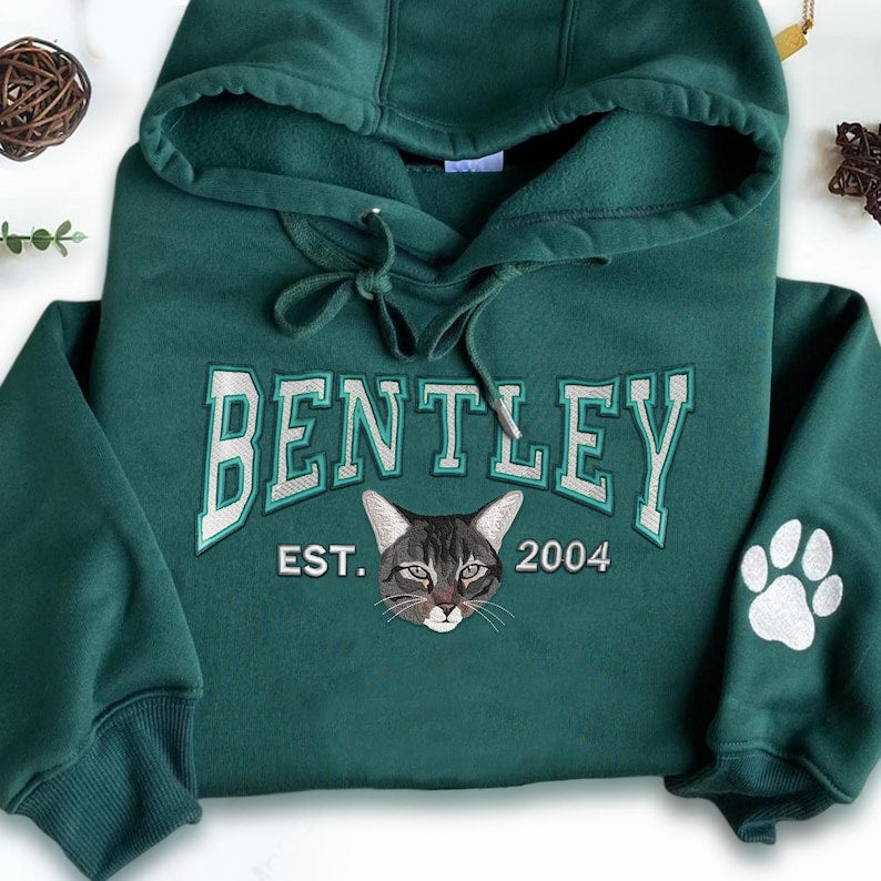 Custom Embroidered Pet Hoodie Using Pet Photo+ Name Varsity Style Sweatshirt Tee