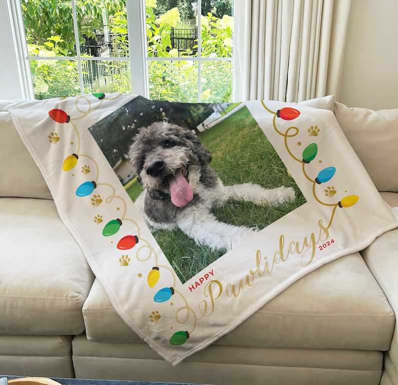 Personalized Dog Portrait Throw Blanket, Custom Pet Blanket, Christmas Gift