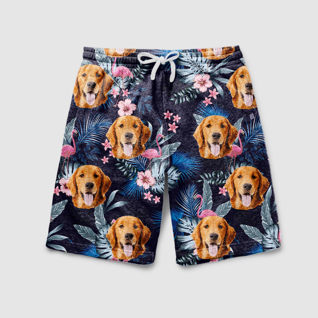 Tropical Vibe, Personalized Photo Dog Face Beach Short Hawaiian Beach Short