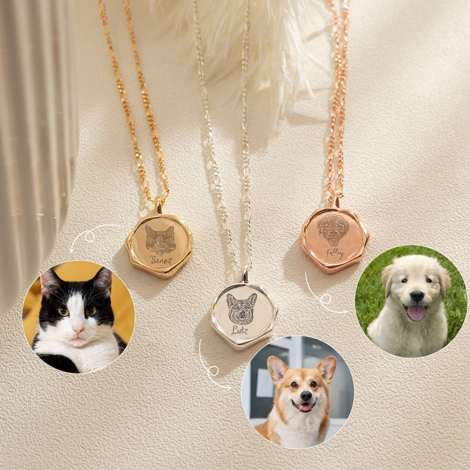 Personalized Pet Portrait Necklace,Engraved Pet Necklace