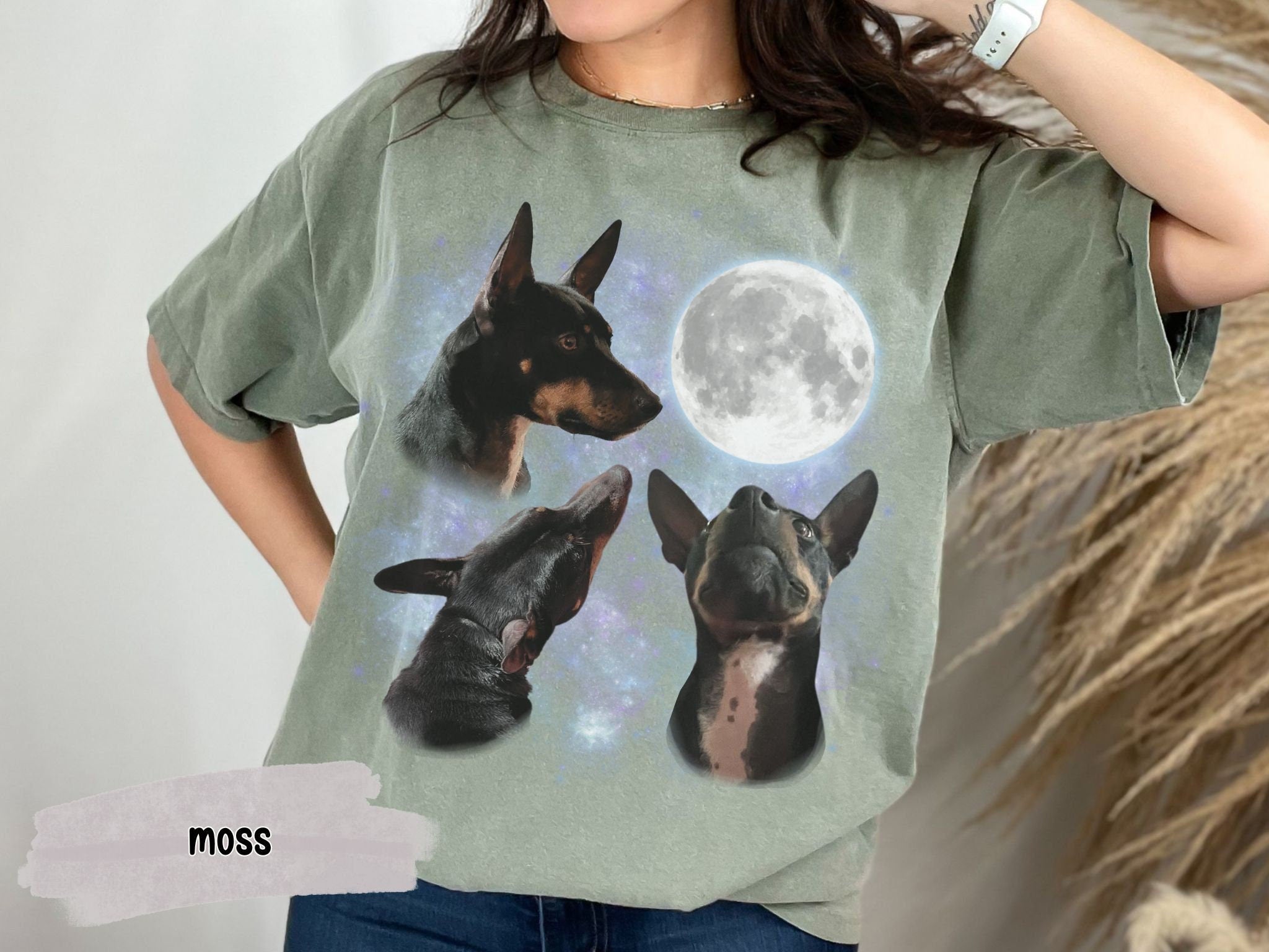 Custom Pet Portrait Vintage Graphic T-shirt Retro Moon Personalized Printing Sweatshirt Hoodie