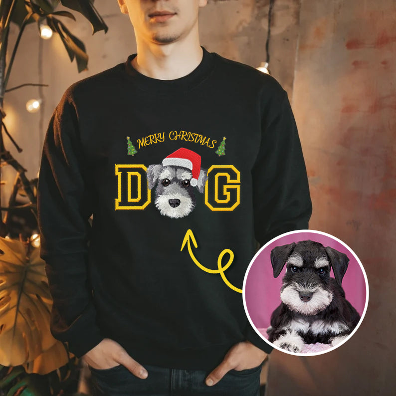 Custom Christmas Pet Face Embroidered Sweatshirt Hoodie For Dog Mom and Dog Dad