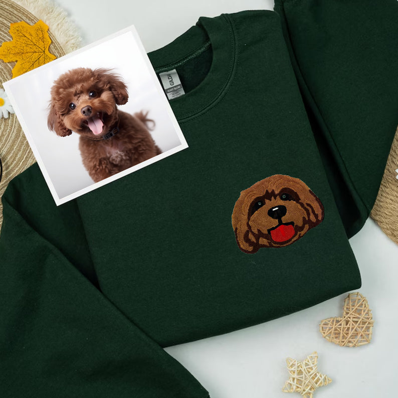 Custom Embroidered Pet Portrait Tufted Embroidery Sweatshirt Hoodie T-shirt