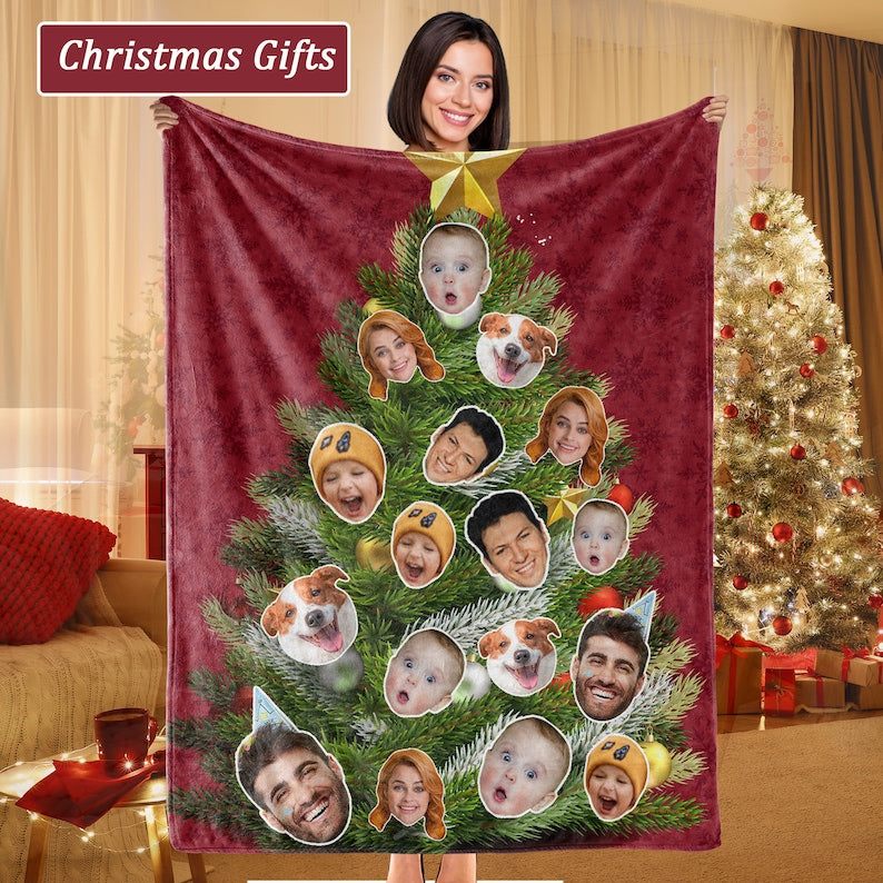 Custom Christmas Photo Blanket,Christmas Blanket Personalized Pet Faces Blankets