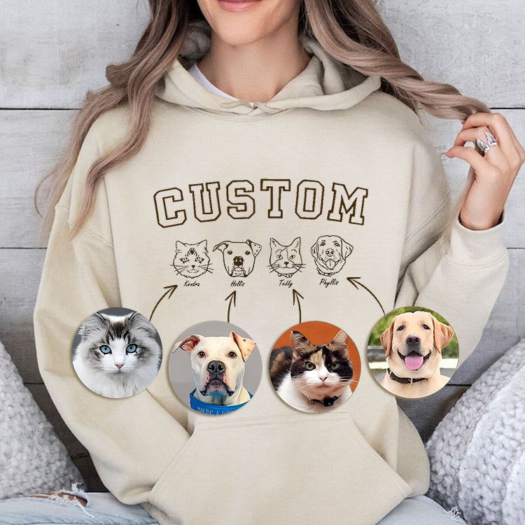 Personalized Pet Face Embroidered Sweatshirt Hoodie T-shirt With Custom Text