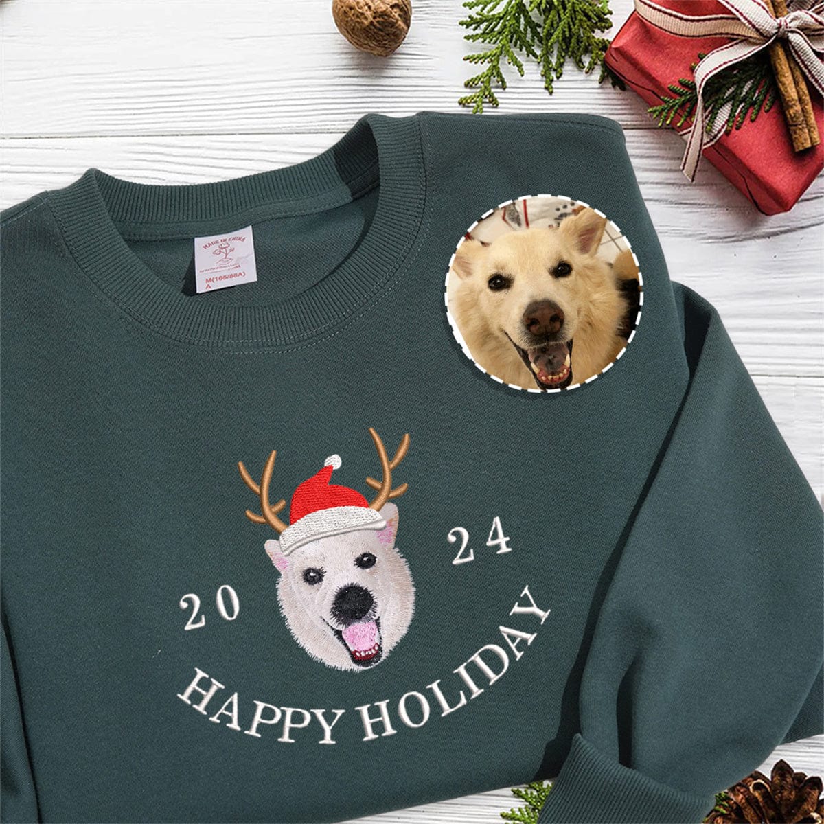 Happy Holiday Custom Pet Photo And Year Embroidered Sweatshirt Hoodie T-shirt