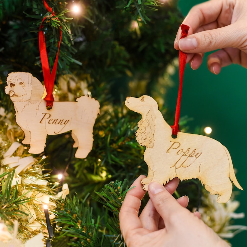 Personalised Dog Breed Christmas Tree Ornament Traditional Christmas Wooden Decoration