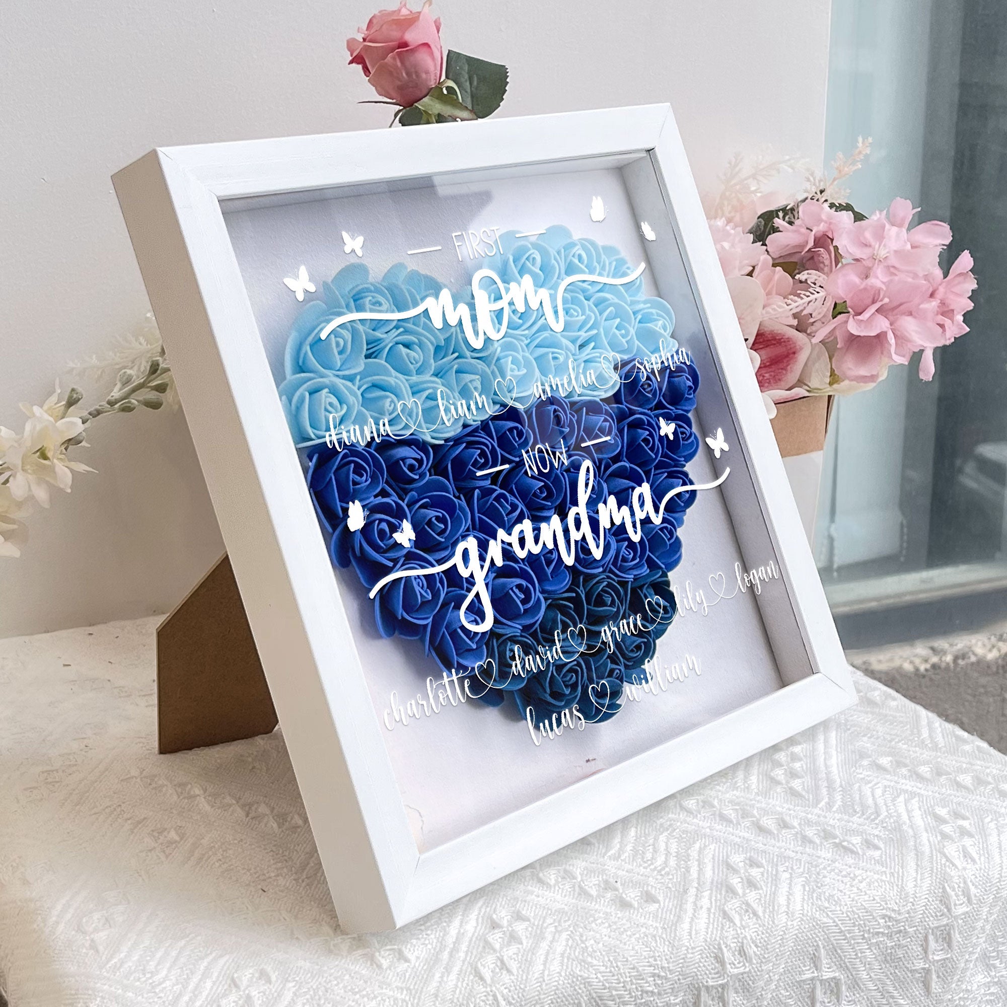 First Mom Now Grandma - Personalized Flower Shadow Box