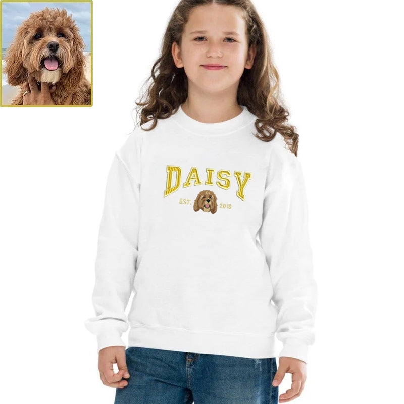 Personalized Embroidered Sweatshirt with Pets Name, Custom Dog Face Hoodie For Kids Youth