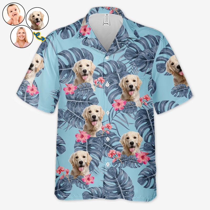 Tropical Leaves And Pet - Dog & Cat Personalized Custom Unisex Hawaiian Shirt