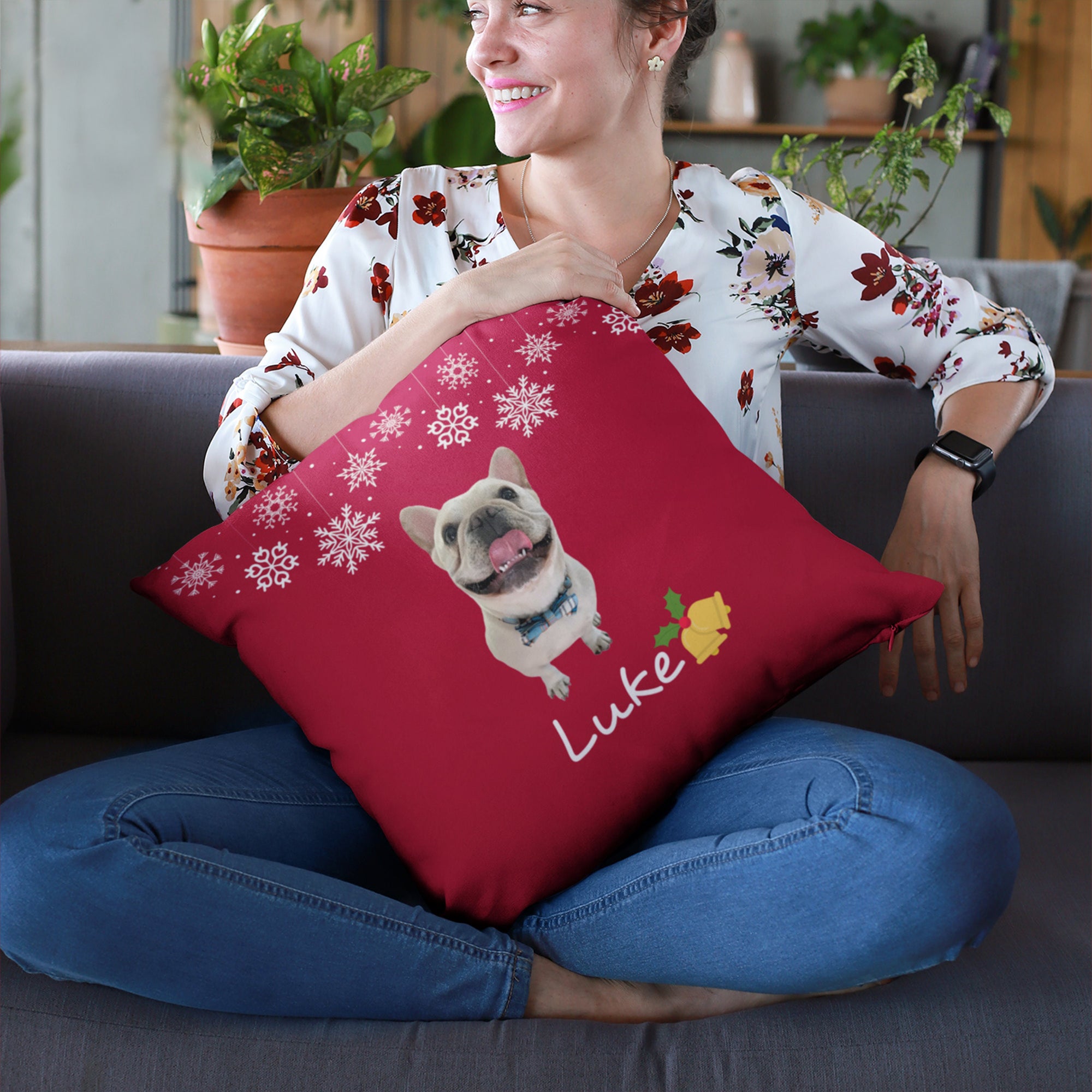 Custom Dog Photo Christmas Pillow Custom Dogs Photo with Name Christmas Pillow