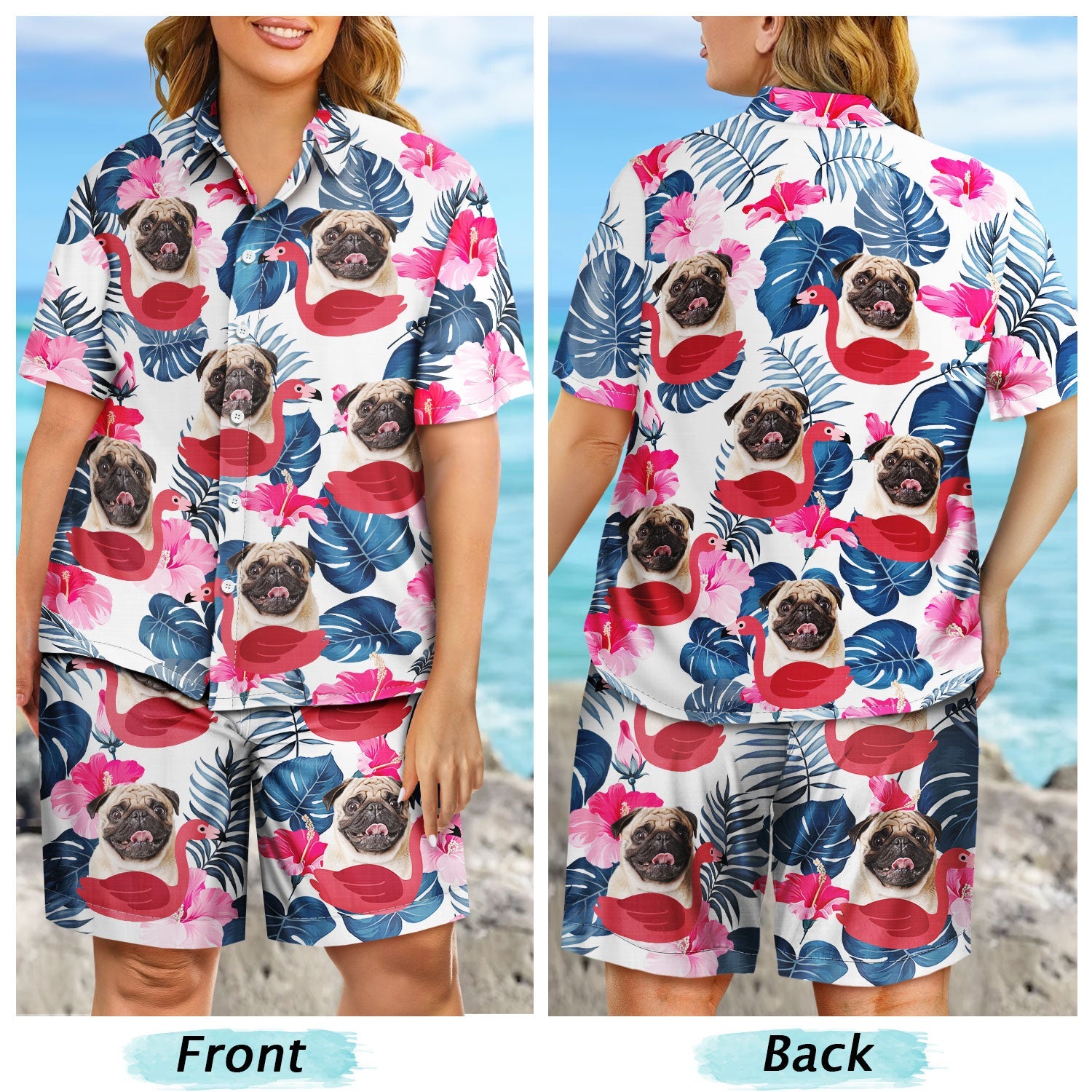 Custom Photo Funny Family Pet Face - Personalized Hawaii Set Shirt And Shorts