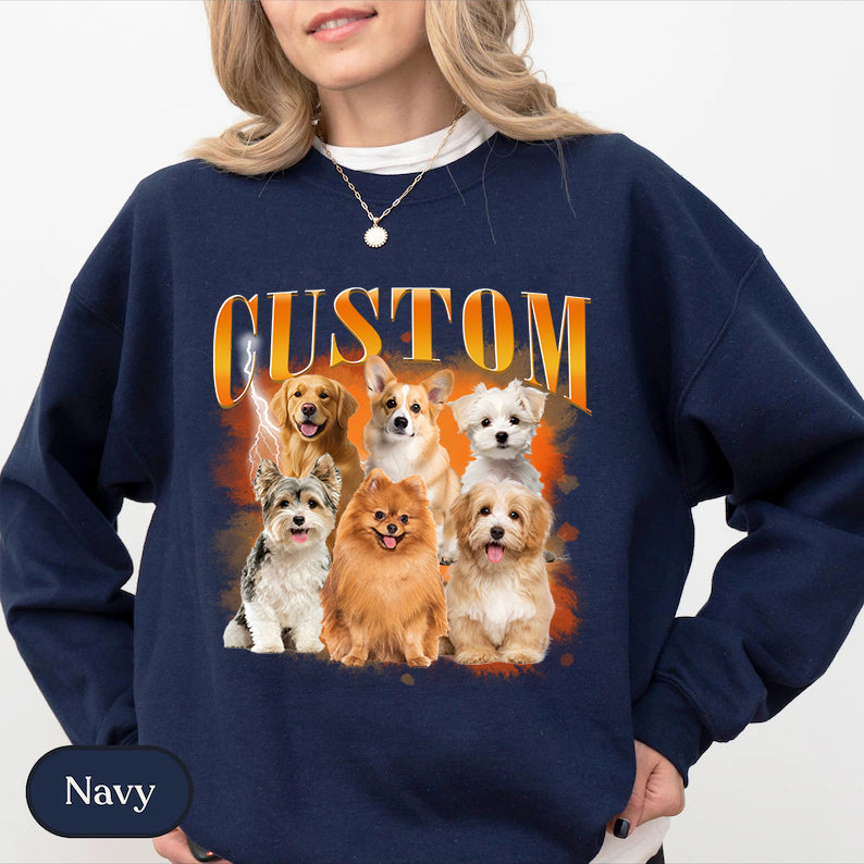 Custom Bootleg Pet Shirt Vintage Pet Photo Printing T-shirt Sweatshirt Hoodie