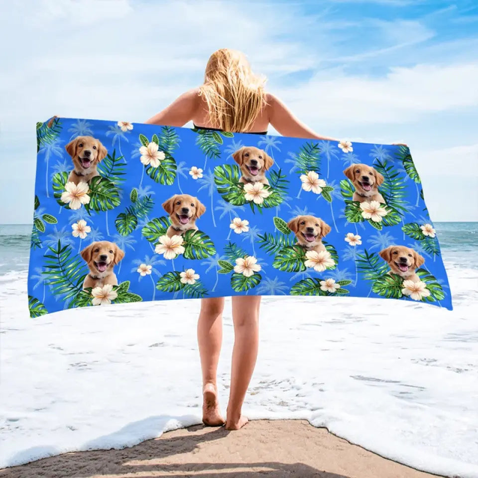 Dog & Cat Photo Personalized Custom Beach Towel - Summer Vacation Gift Pet Lovers