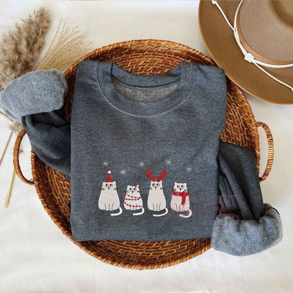 Christmas Ghost Cats Embroidered Sweatshirt