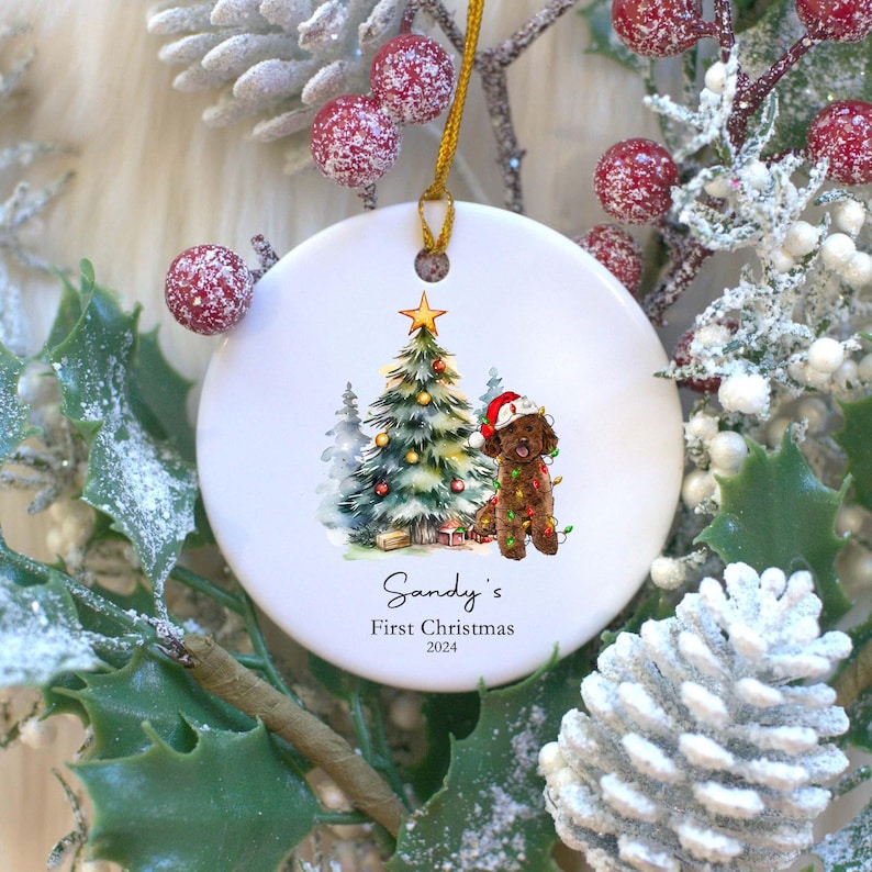 Personalised Dogs First Christmas Bauble, Puppy's 1st Xmas Tree Decoration