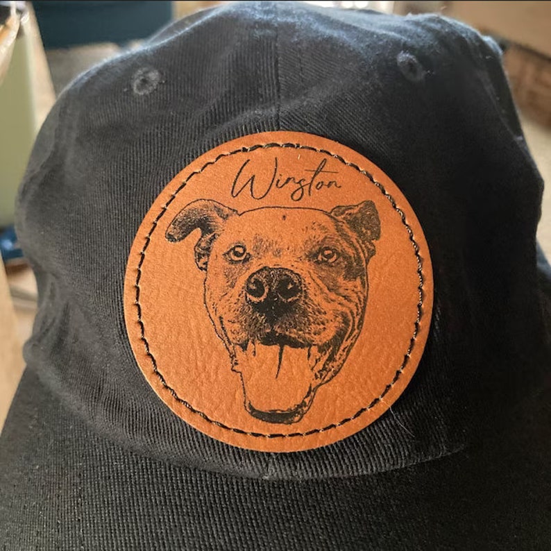 Custom Pet Dad Hat, Leather Patch Hat, Personalized Dog Portrait Unisex Dog Hat