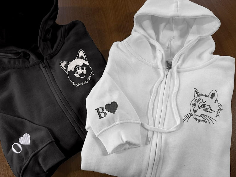 Custom Embroidered Pet Photo Zip Up Hoodie