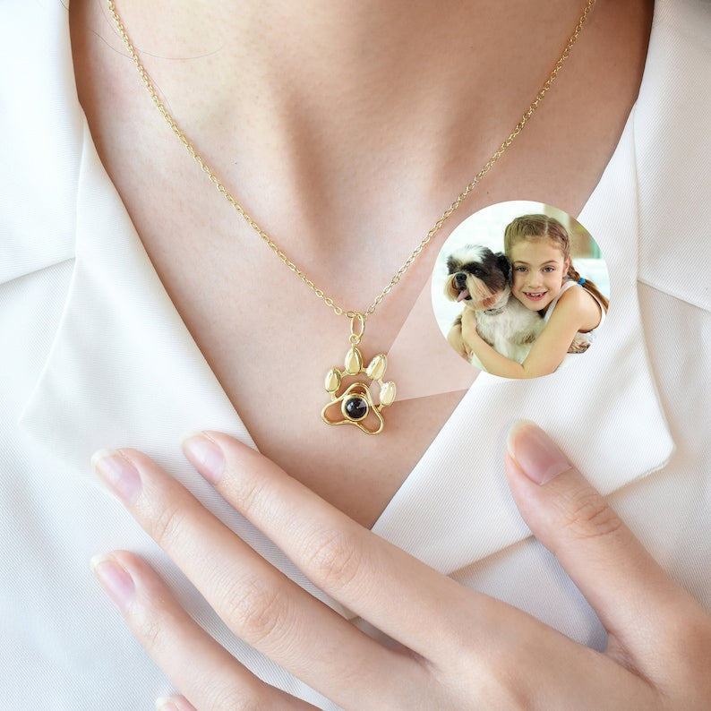 Photo Projection Necklace, Pet Photo Pendant Personalized Necklace, Dog Paw Projection Necklace