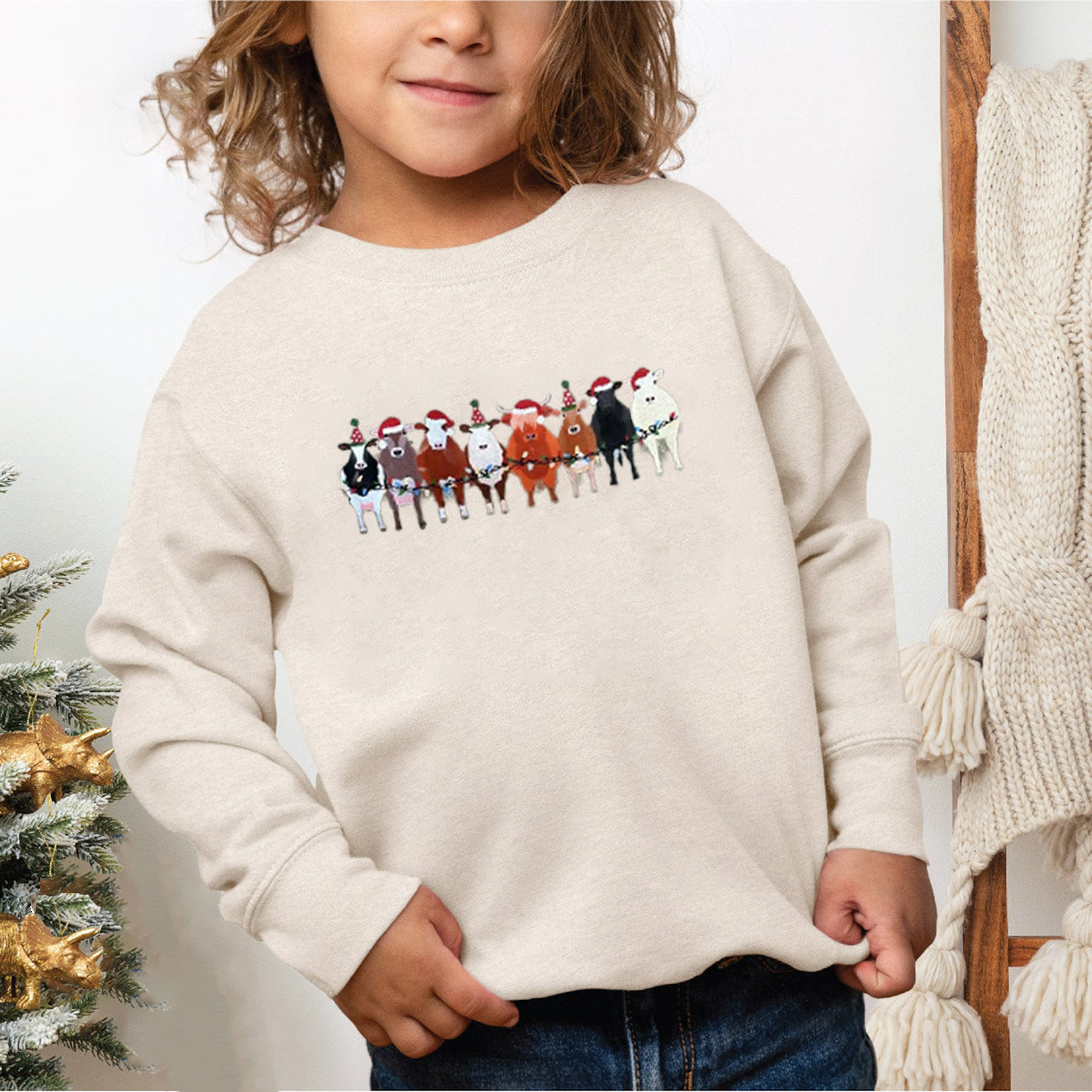 Cow Animals Holiday Christmas Sweatshirt For Kids Youth