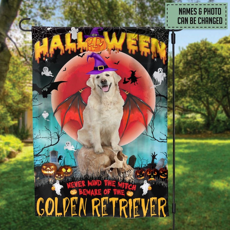 Custom Dog Photo Halloween Flag, Personalized Dog Flag, Halloween House Decor Outdoor