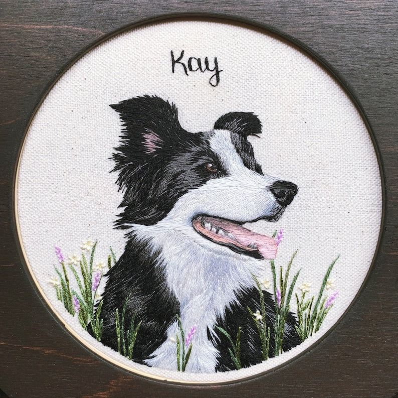 Custom Pet Portrait Embroidery Hoop, Wall Hanging Decor