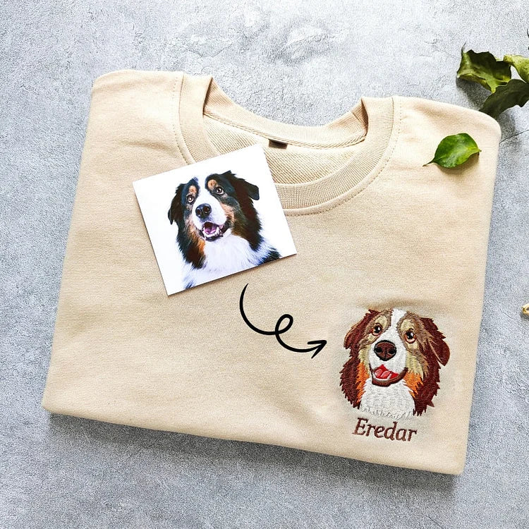 Personalized Pet Portrait Embroidered Sweatshirt Hoodie T-shirt For Kids Youth