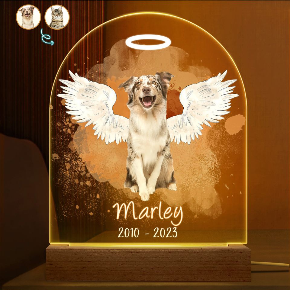 Custom Photo Dog Cat Pet Memorial Sympathy Gift Personalized Shaped Plaque Light Bases