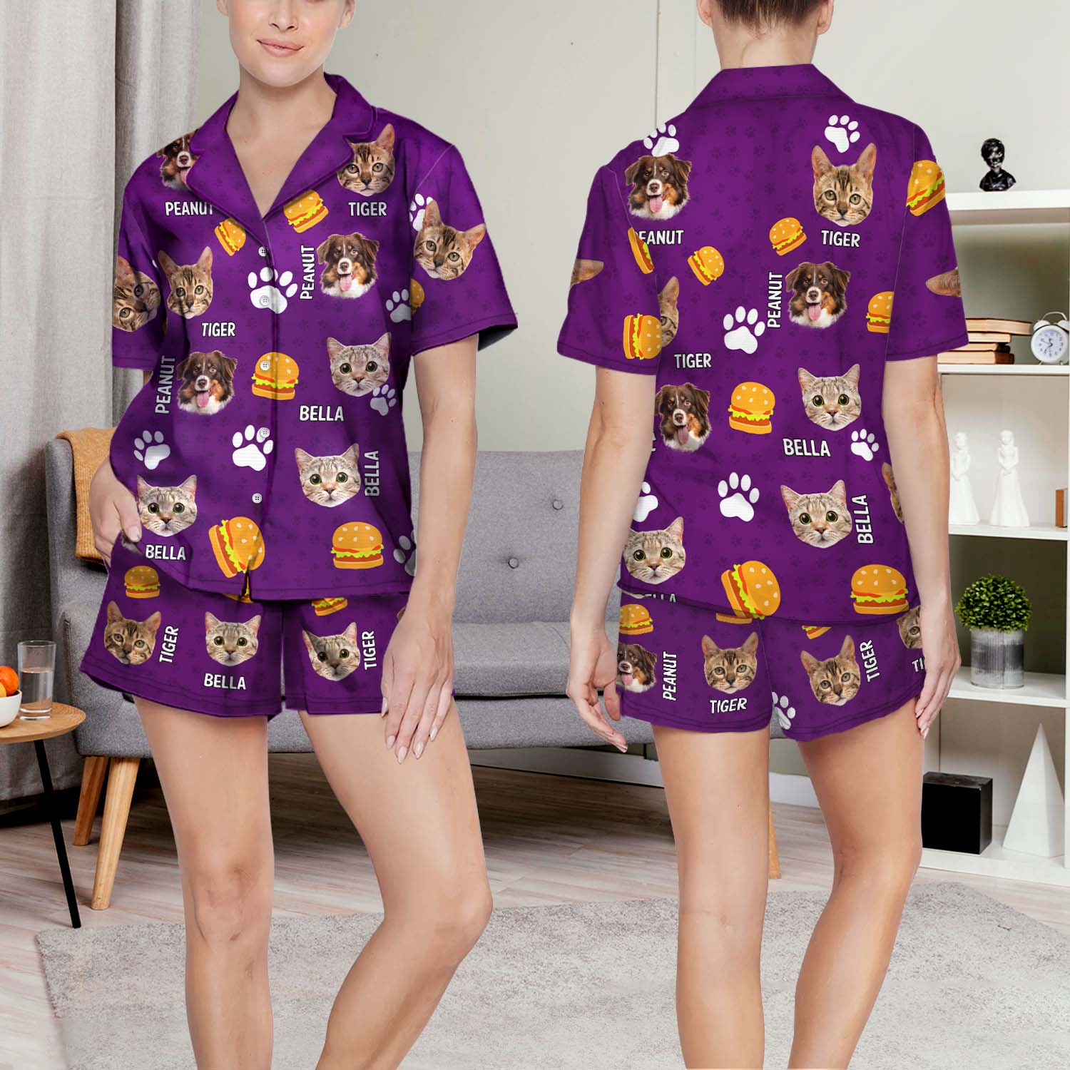 Custom Photo Funny Dog Cat Face - Personalized Custom Short Pajamas Set