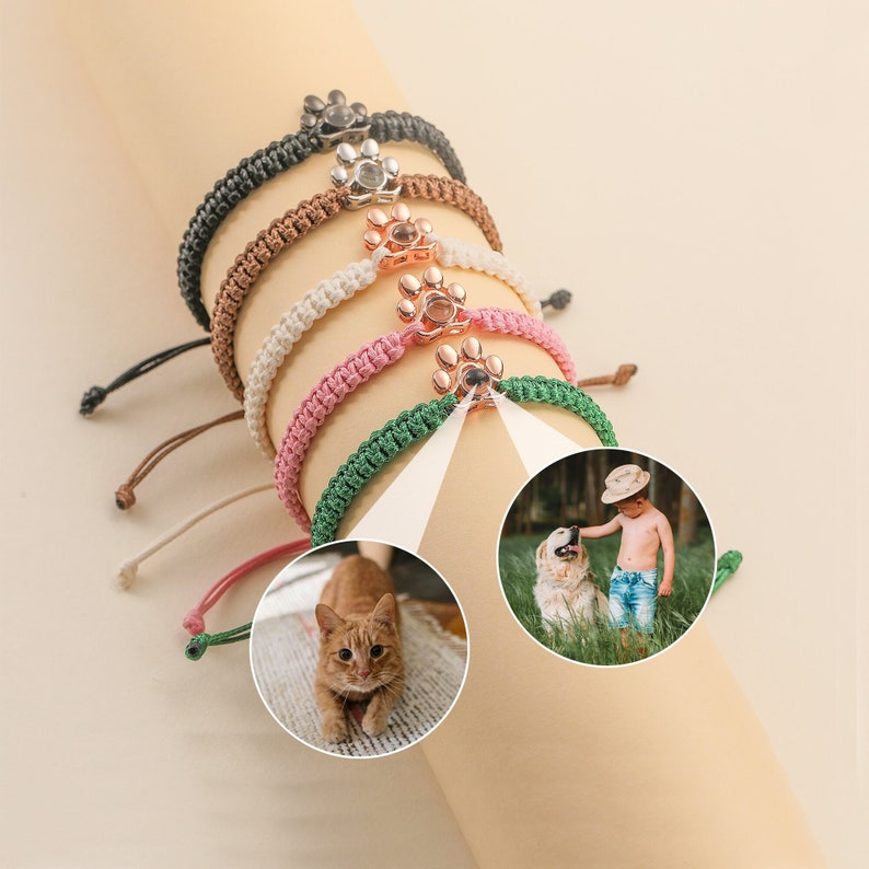 Custom Pet Photo Projection Bracelet Minimalist Pet Memorial Gift Cat Dog Photo Jewelry