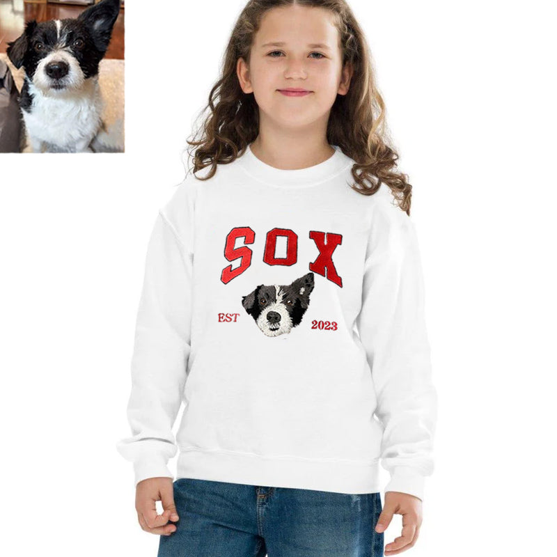 Custom Premium Handcrafted Pet Photo Embroidery with Pet Name T-shirt Sweatshirt Hoodie For Kids