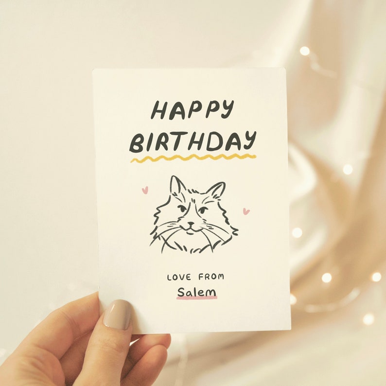 Personalized Pet Birthday Card Cute Hand Drawn Pet Portrait Birthday Card