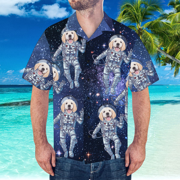 Custom Hawaiian Shirt with Pet  Face Personalized Hawaiian Shirt Galaxy Pattern Shirt