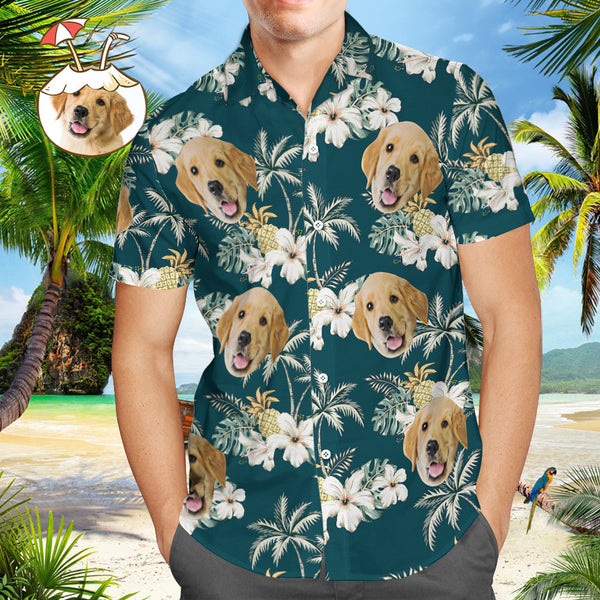 Custom Hawaiian Shirts with Pet Face Funky Vintage Hawaiian Shirt Casual Button-Down Short Sleeve