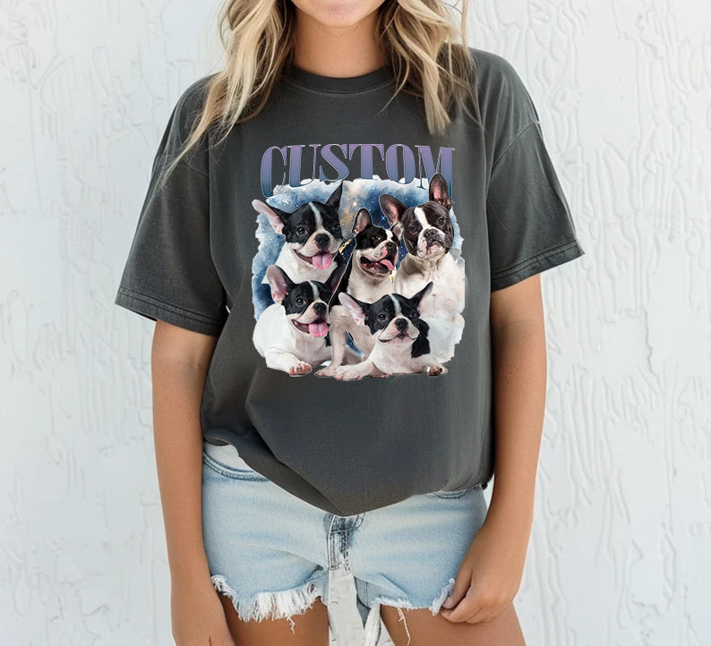 Custom Pet Photo 90s Shirt, Galaxy Planet Style Retro Dog T-Shirt Sweatshirt Hoodie