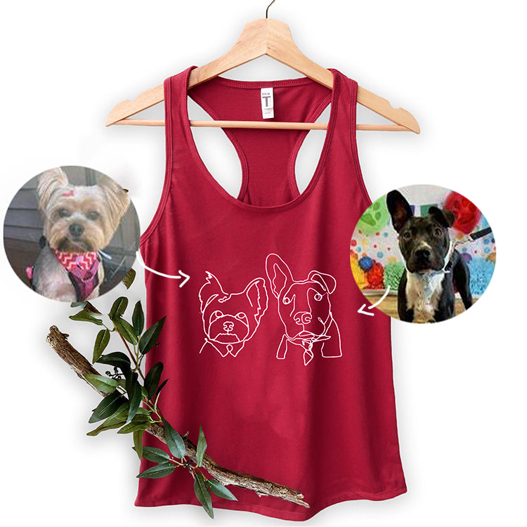 Custom Pet Face Portrait Outline Embroidered Tank Top