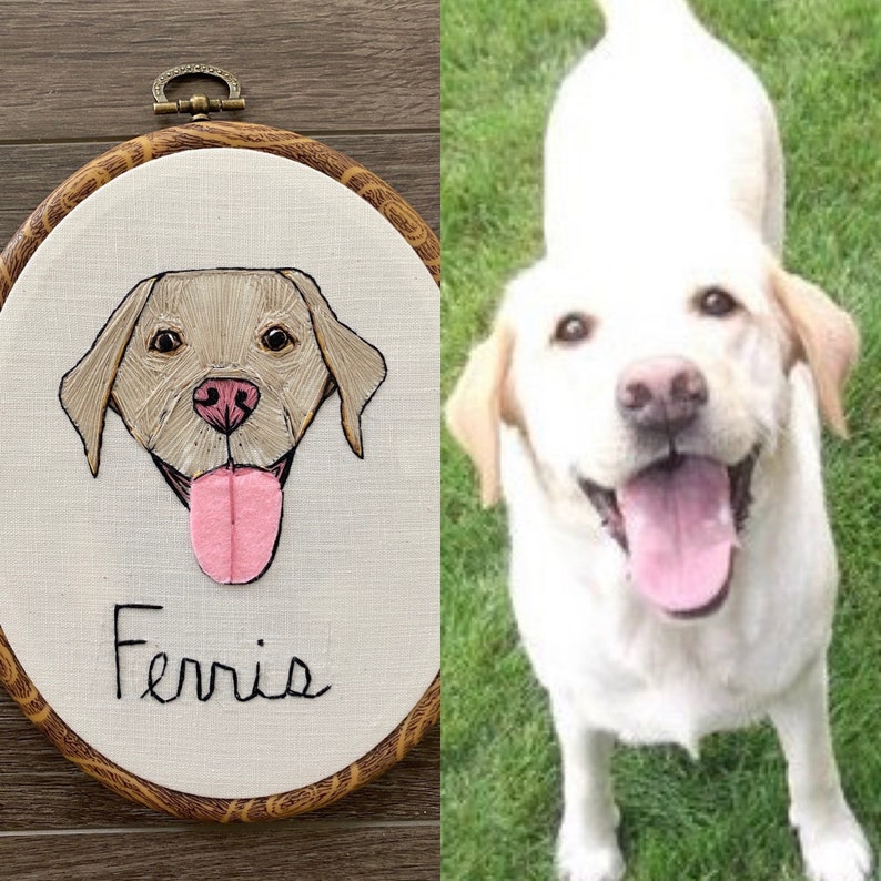 Custom Pet Portrait Embroidery Hoop, Wall Hanging Decor