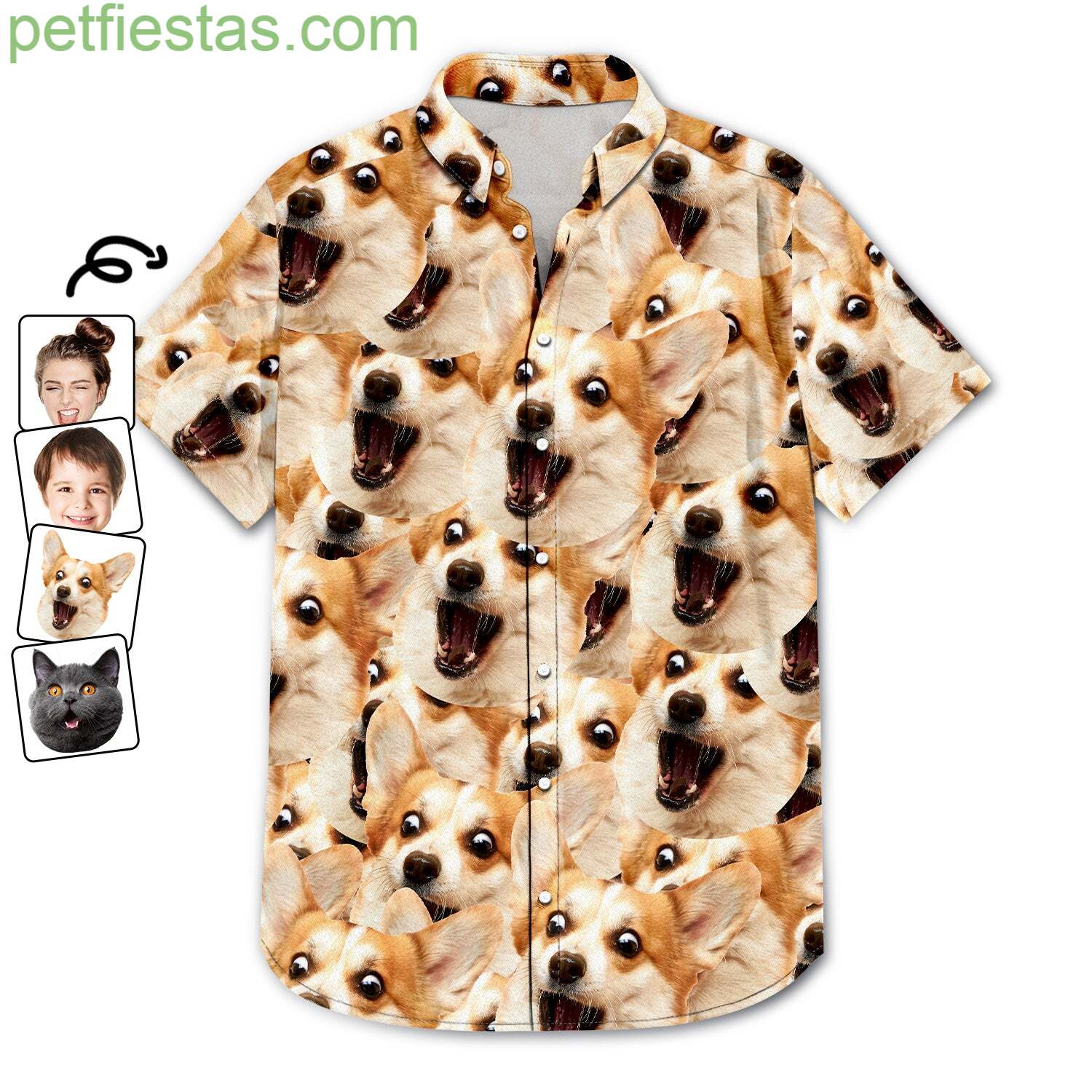 Custom Photo Funny Family Pet Face Pattern, Trick your friend - Personalized Hawaiian Shirt