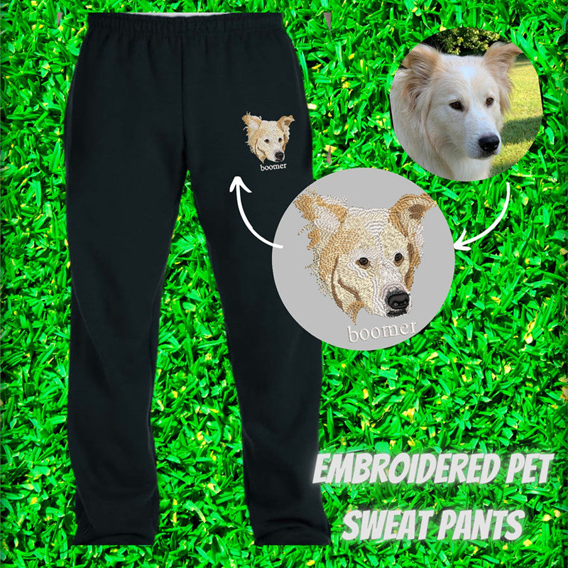 Custom Pet Head Embroidered Sweatpants Joggers Personalized Dog Embroidery Pants