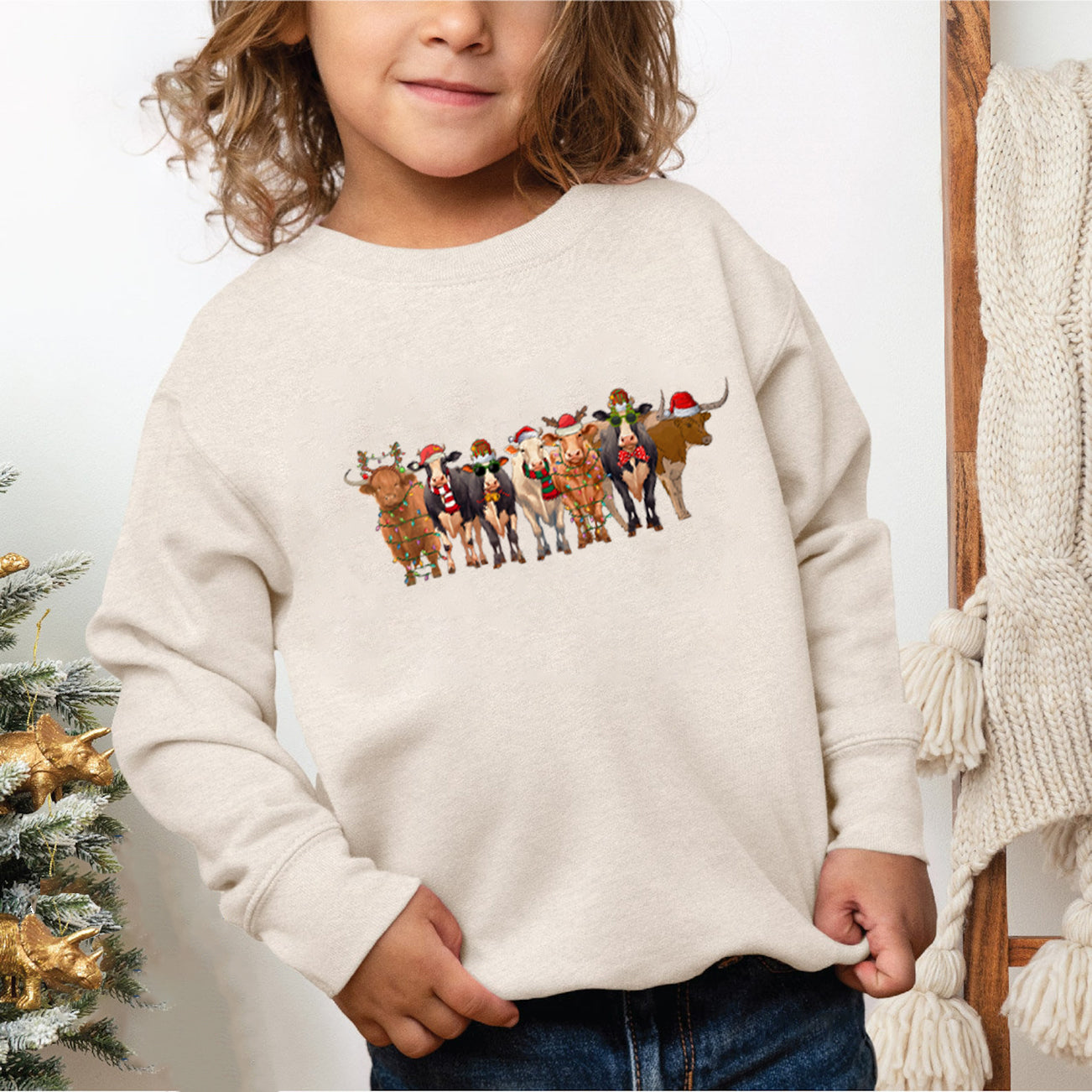 Christmas Sweathirt, Cow Sweatshirt, Cow Lovers Shirt, Funny Christmas Shirt For Kids Youth