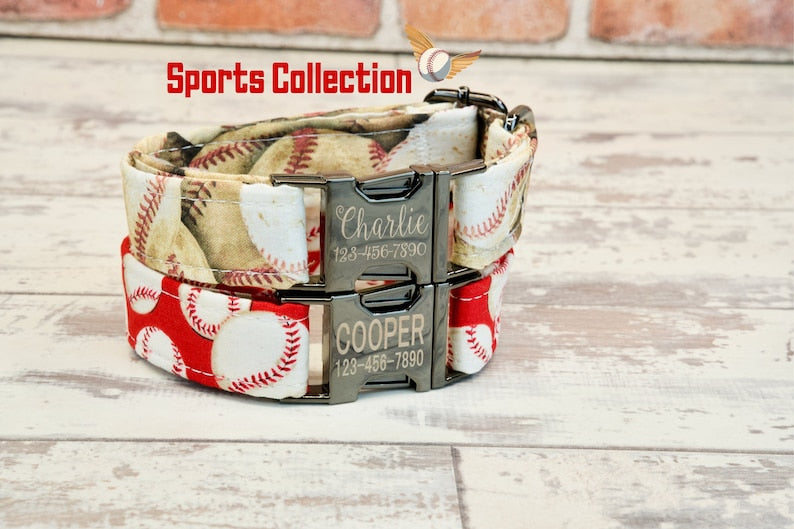 Baseball Personalized Engraved Dog or Cat Collar With Metal buckle