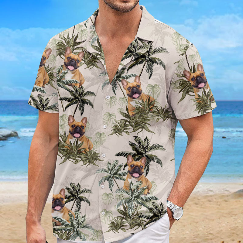 Custom Photo Happiness Comes In Waves - Dog & Cat Personalized Custom Unisex Tropical Hawaiian Aloha Shirt