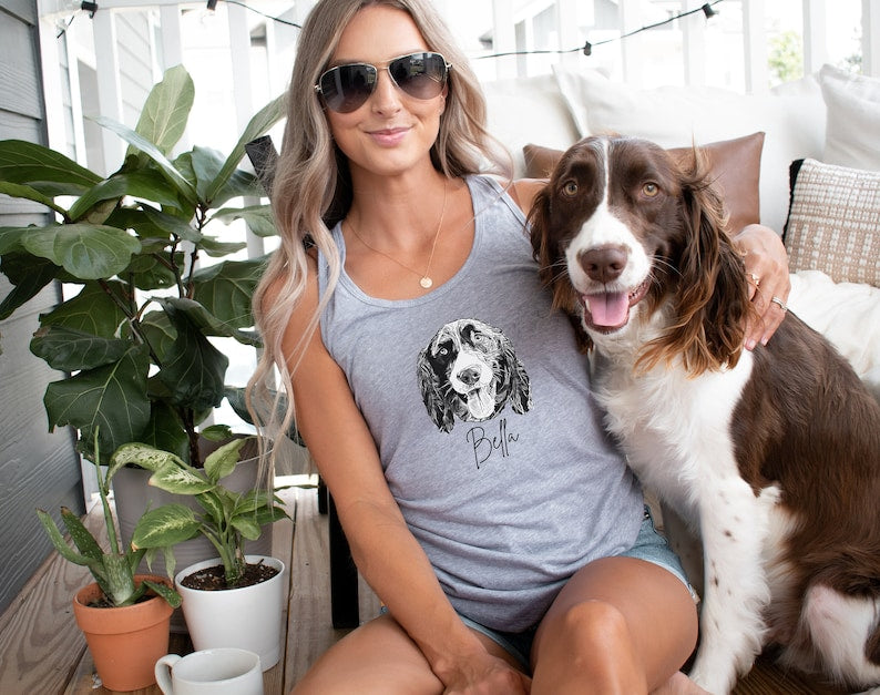 Personalized Pet Portrait Tank Top, Pet Gifts, Gift for Dog Mom, Custom Dog Portrait Shirt