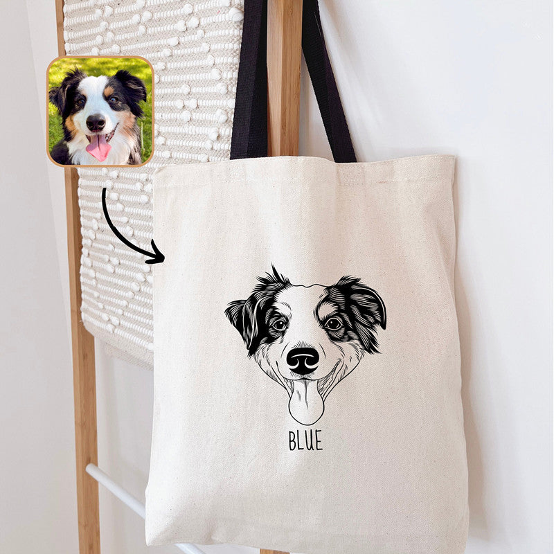 Custom Dog Portrait Tote Bag Personalized Pet Handbag Canvas Tote Bag