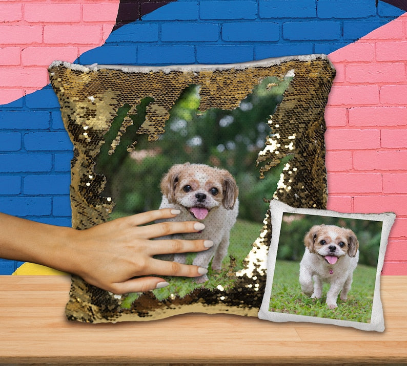 Photo Sequin Pillow Case, Photo Pillow Case, For Pet Lovers