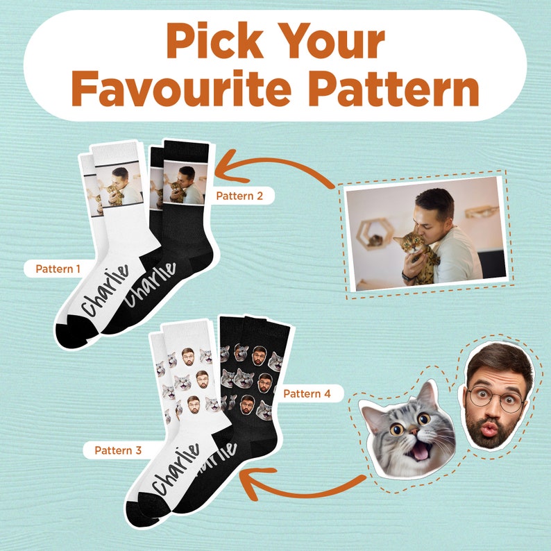 Custom Face Socks from Photo - Personalized Cat Dog Socks with Face