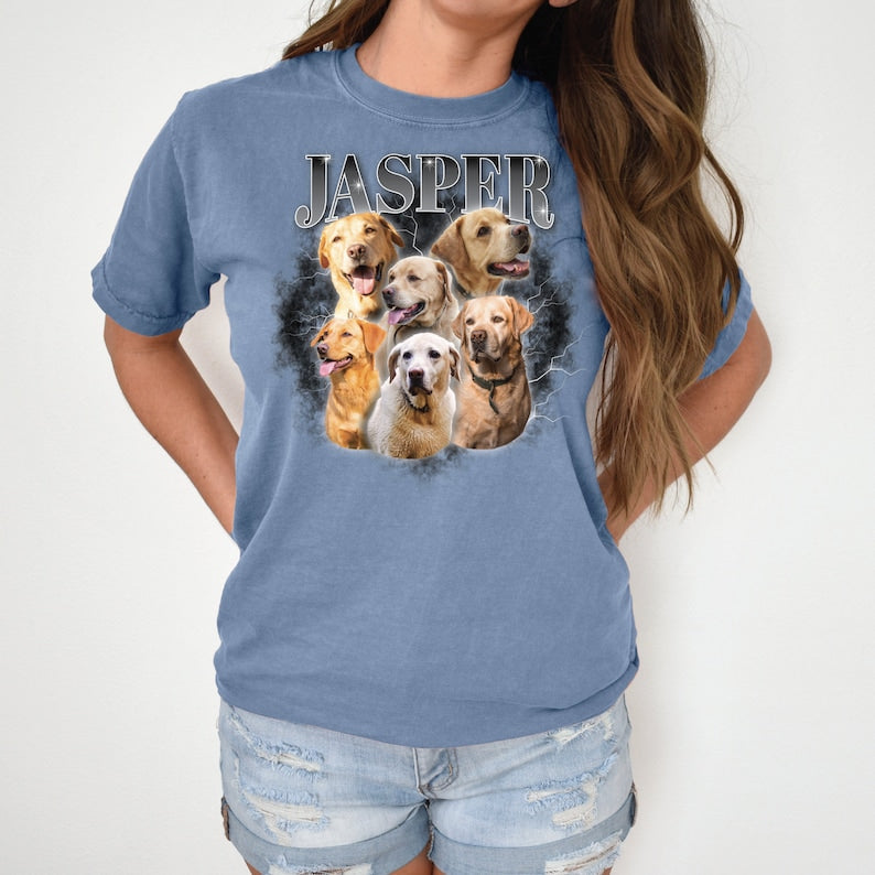 Custom Bootleg Rap Dog T-shirt, Pet Photo Printing Vintage Tee Sweatshirt Hoodie