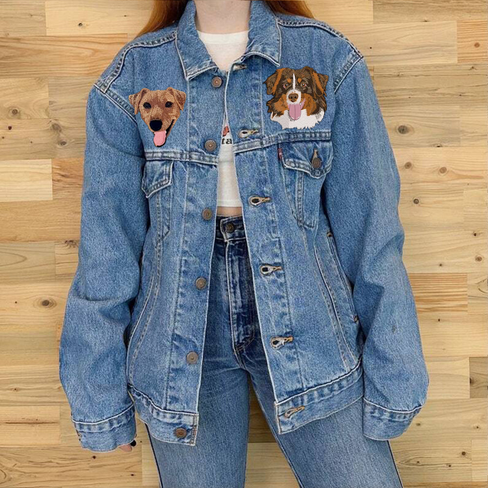 Embroidered Pet Portrait Denim Jacket Custom Denim Jacket